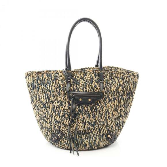 BALENCIAGA Handbags - Balenciaga BALENCIAGA handbag, leather and raffia, women's, beige, navy, blac...